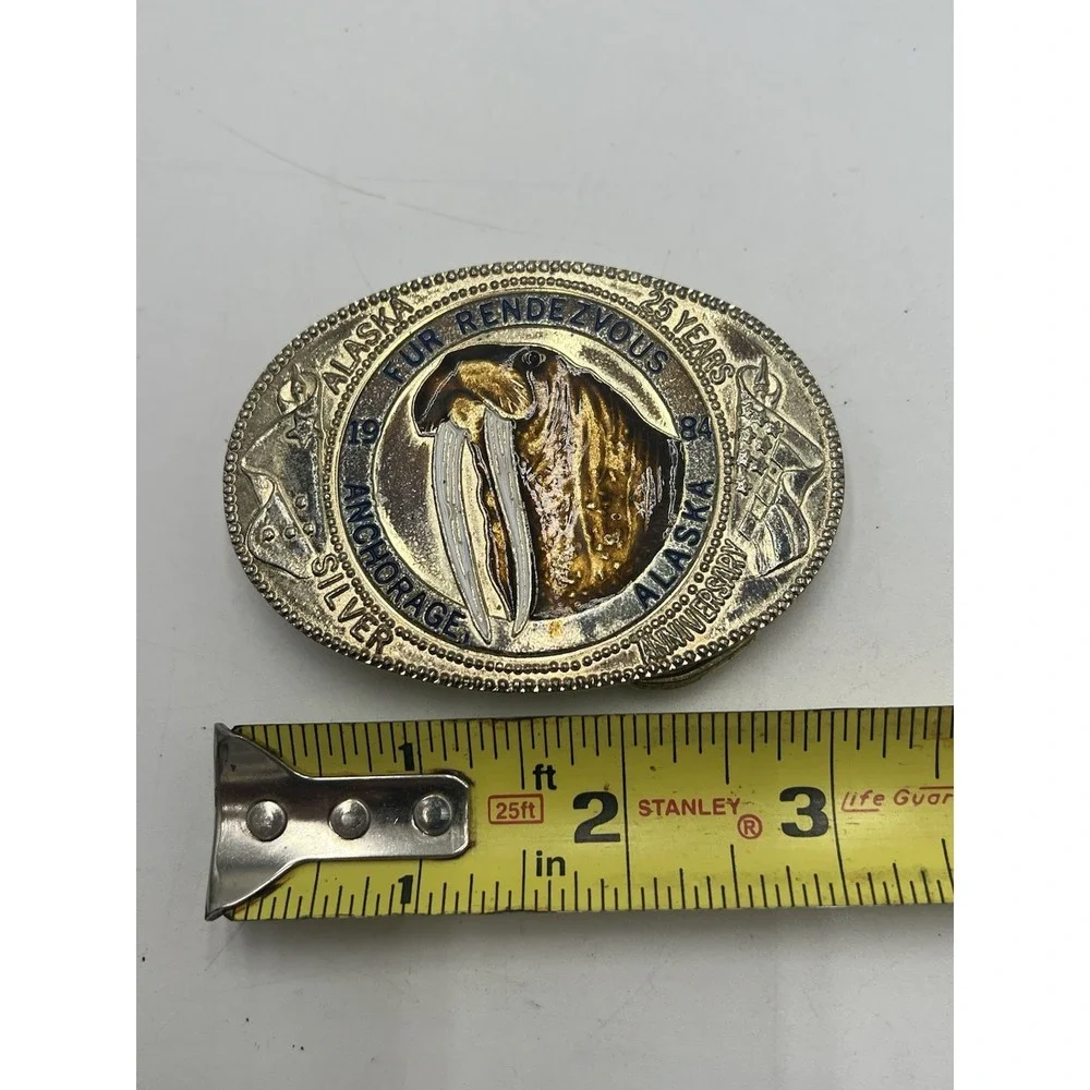 Vintage 1984 Alaska Fur Rendezvous 25 Years Anchorage Belt Buckle Walrus